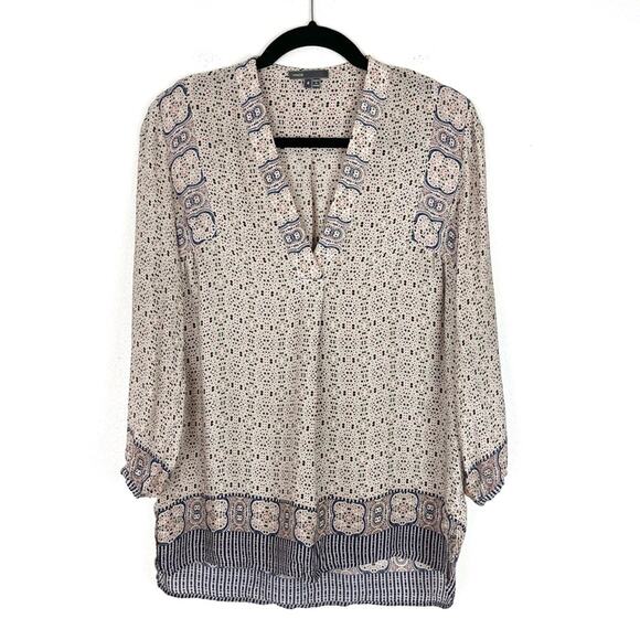 Vince Women’s Blouse Tunic Top 100% Silk Bohemian Neutral Size 4 - Picture 1 of 8